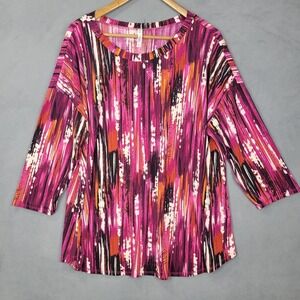 Dear Scarlett‎ Blouse Top Women's XL Pink Orange Round Neck 3/4 Sleeve Boho Y2K